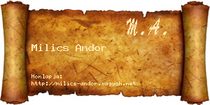 Milics Andor névjegykártya